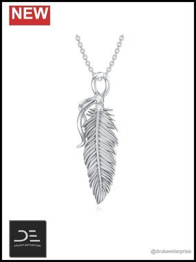 925 Sterling Silver Feather Necklace Lab-Grown Diamond Pendant Women Gift
